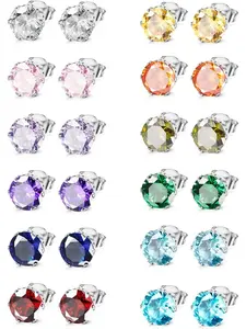 Hypoallergenic Versatile Stud Earrings for Women & Men, Earrings Set, Surgical Stainless Steel Birthstone Earrings, Colorful Cubic Zirconia Small Stud Posts for Sensitive Ears, Ear Studs, Stud Earring Jewelry