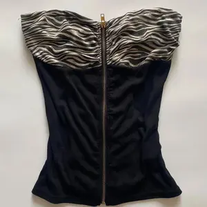 TOP American Retro Vintage Zebra Print Slimming Tube Top Vest for Women Minimalist Crewneck Sleeveless Basic Wear