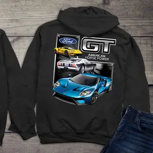 Ford Motor Company Officially Licensed Ford GT Hooded Sweatshirt American Muscle Racing Super Car Power Hoodie with Ford GT Logo and Racing Graphics