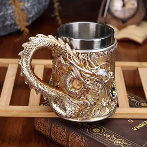Stainless Steel Dragon Beer Cup, Large Capacity Insulated Coffee Mug, Unique Eastern Dragon Pattern, Perfect for Cold Drinks, Ideal Christmas Gift