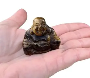 Tiger's Eye Happy Buddha Crystal Figurine Carved Statue Pocket Stone Home Decoration 1.5 inch Gift Set with Selenite Metaphyscial Healing Crystal Reiki