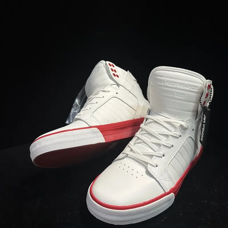 Supra Skytop High Top Skate Shoes Red and White Pebble Leather Streetwear Sneakers