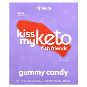 Kiss My Keto Fish Friends Gummy Candy, Berry, 6 Bags, 1.76 oz ( 50 g) Each