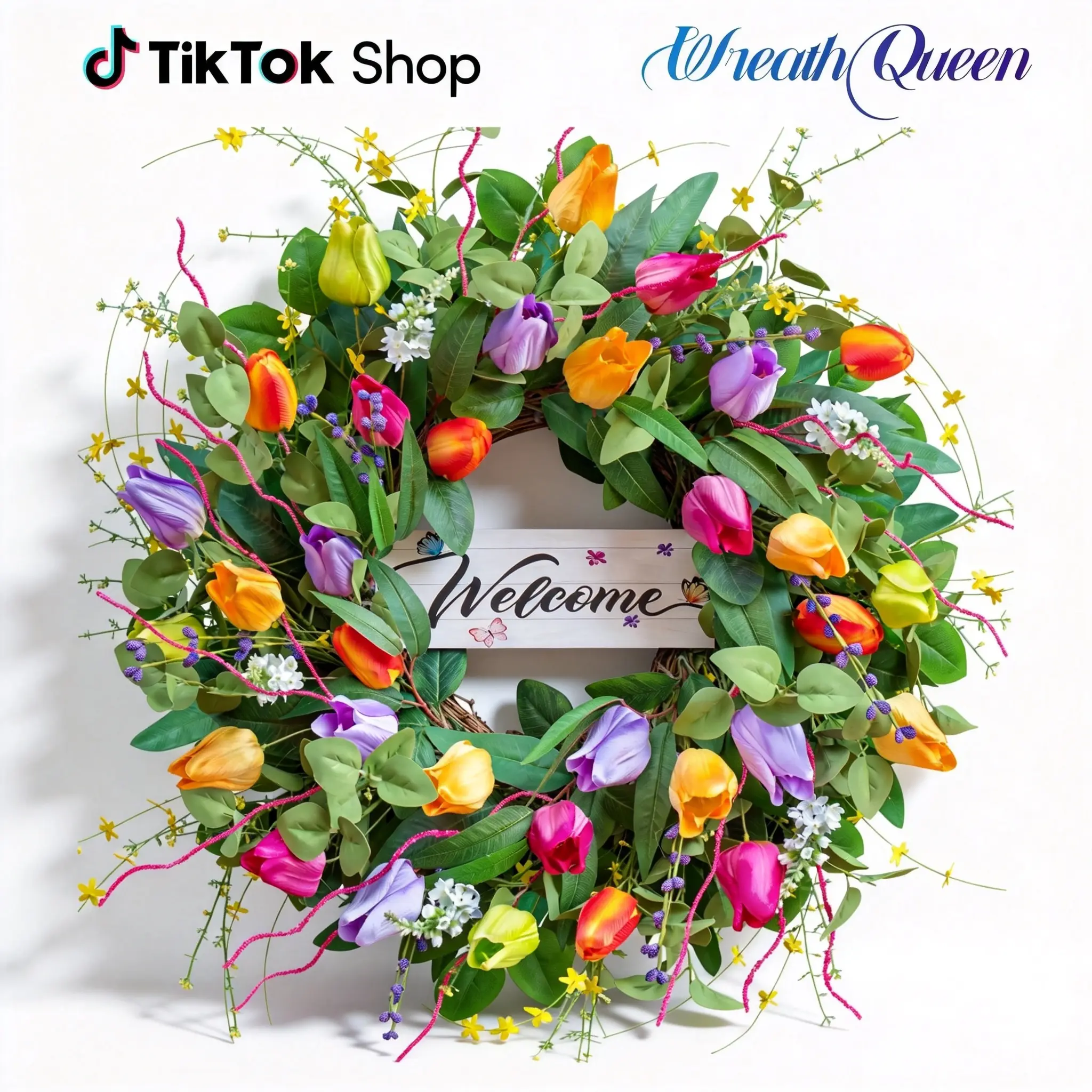 【Clear Inventory】WreathQueen 24" UV-Resistant Fabric Blend Artificial Floral Wreath, Decorative Layered Look for Front Doors, 4 Styles, Farmhouse Outdoor Porch Decor, Daily/Birthday Home Accent