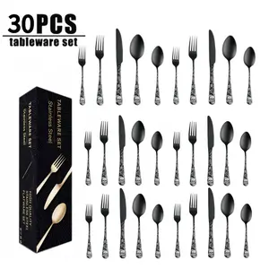30-Piece Halloween Skull Pattern Silverware Set, Dinnerware Service Set, Stainless Steel Cutlery Set, Dishwasher Safe, Creative Home Use