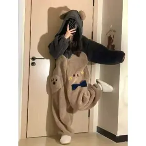 1 piece of cute cartoon bear hooded dress for women, winter role-playing jumpsuit with unicorn design, Christmas party casual and sleepwearRAIMENTRY