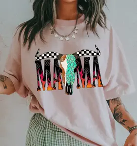 Mama Turq Bull Skull Tee, vintage crewneck sweatshirts,western outfits women, cowgirl outfits, western clothing stuff tops, country concert outfits, western tops clothes, country girl stuff