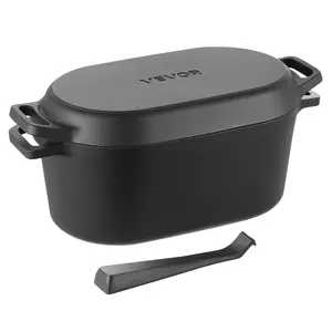 VEVOR Enameled Cast Iron Dutch Oven,  3.5 Quart Pot with Lid and Dual Handles, Heavy-Duty Durable Cookware Pan, Oven Induction Compatible up to 500℉, for Braising, Stews, Roasting, Bread Baking, Black