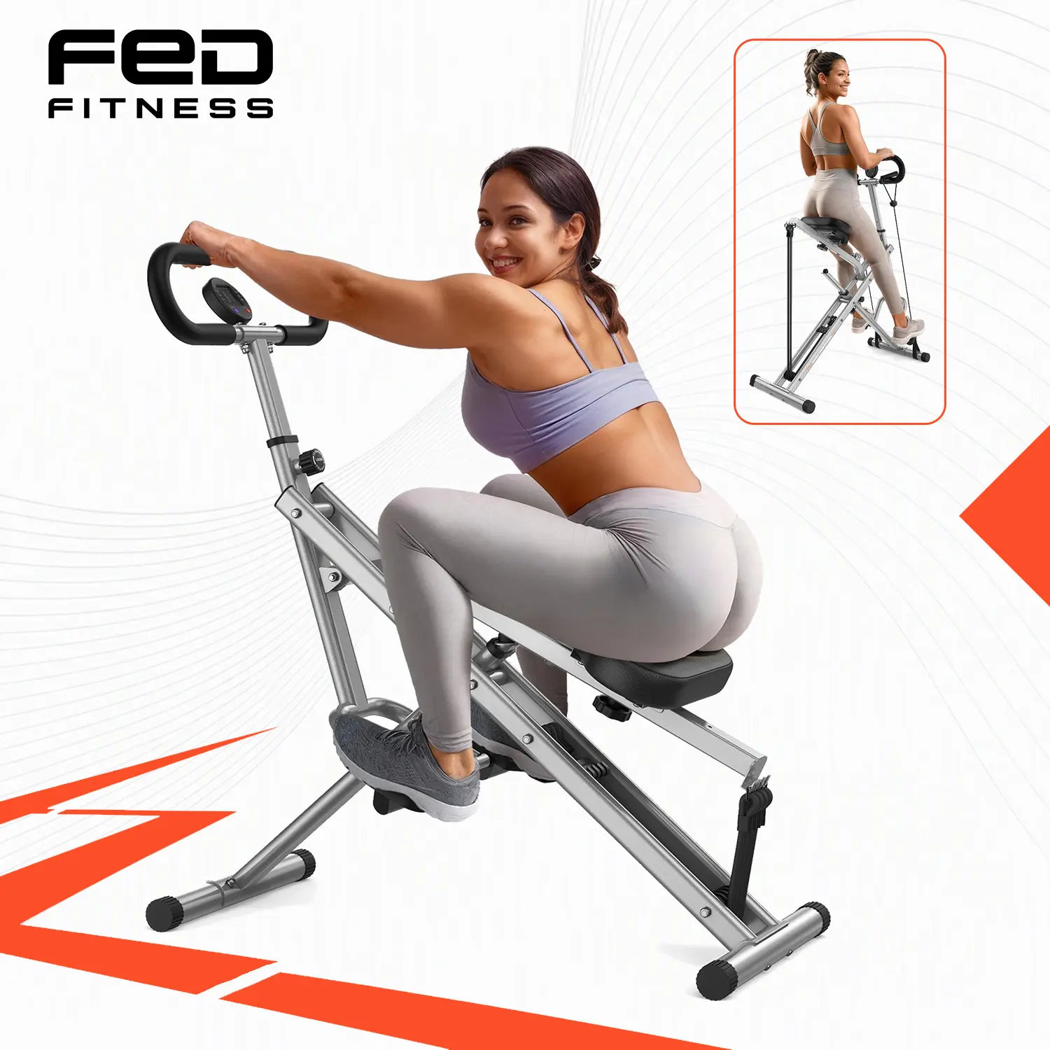 SPORTSROYALS FED Series DQ1 Deep Squat Core Trainer Squat Machine - 330lbs Unisex Compact Foldable Home Fitness Equipment, 4 Adjustable Resistance Bands, LCD Monitor, Rowing Machines for Strength Training