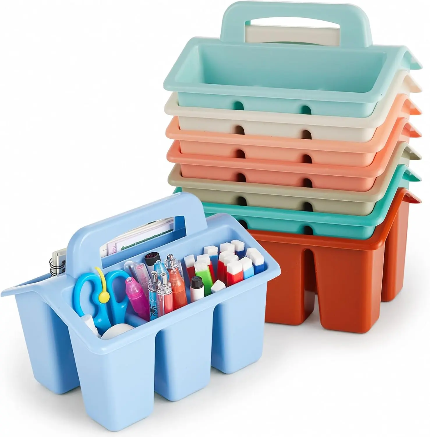 GISGFIM 8 Pack Classroom Caddy Storage Basket with Handle 4 Compartment Storage Caddy Plastic Arts Crafts Caddies Protable Classroom Craft Caddies for Kids Schools Art Craft Supplies