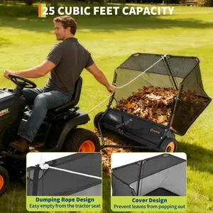 GAOMON Tow Behind Lawn Sweeper, 44 Inch Pull Behind Lawn Sweeper, 25 cu. ft Large Capacity Grass Catcher, Garden Sweeper with Adjustable Sweeping Height