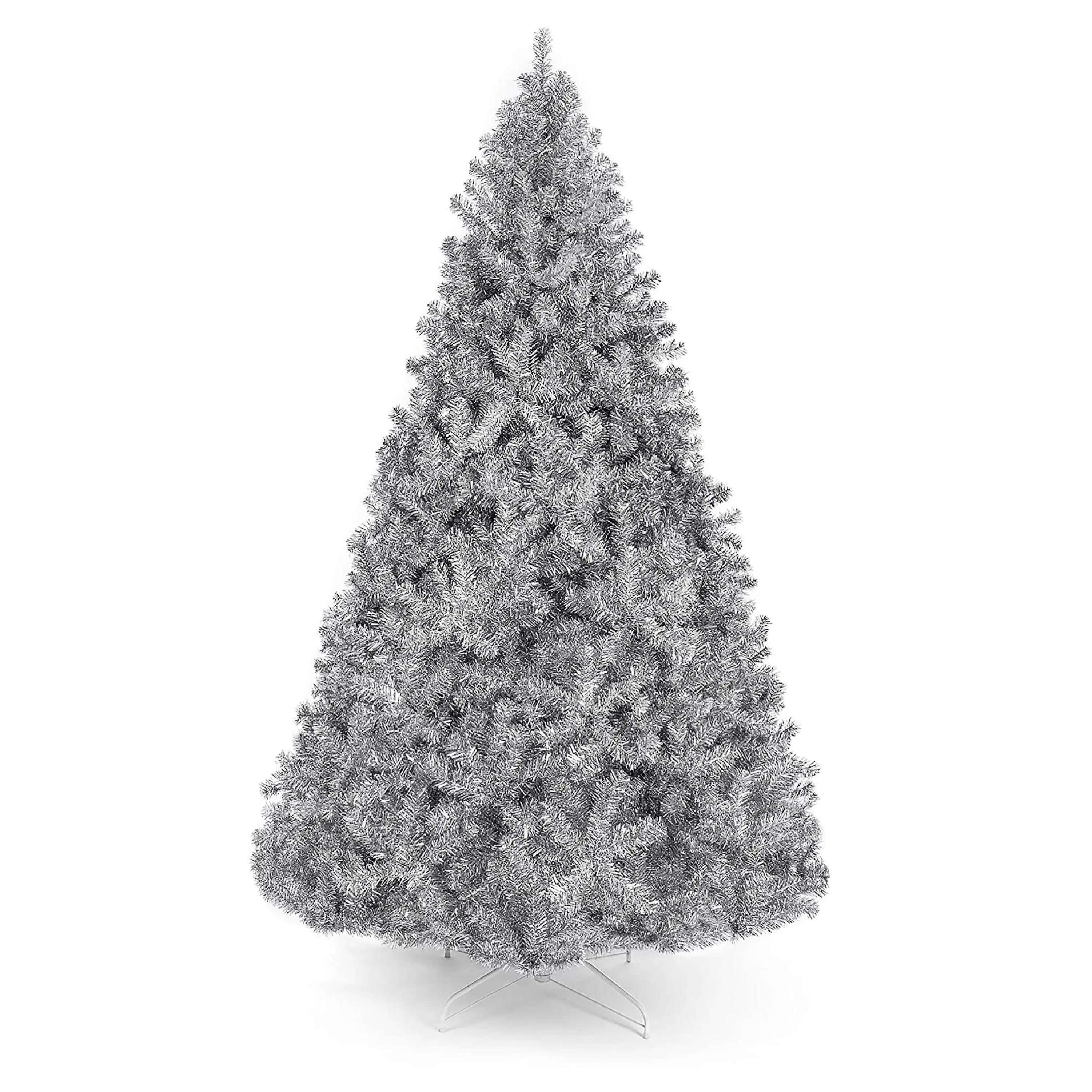 Perfect Holiday Metallic Silver Tinsel Christmas Tree Full Bodied Holiday Décor with Metal Stand