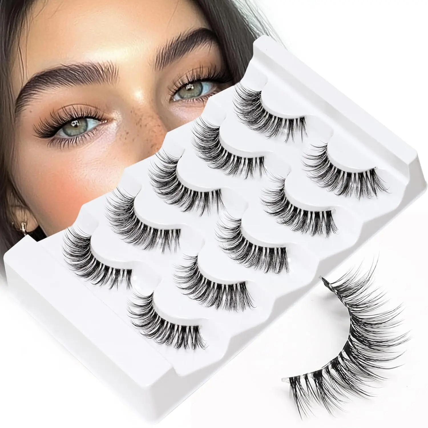 5 Pairs Handmade Wispy False Eyelashes, Natural Look Lightweight Strip Lashes With Soft Clear Band, Reusable Everyday Fake Eyelashes