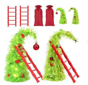 2PCS Bendable Christmas Trees Christmas Toys 1FT Lighted Whimsical Plush Trees with Ladder & Ornaments DIY Tabletop Décor