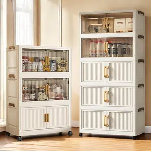 Stackable Plastic Storage Box with Lid Foldable Design with Wheels Multi Level Storage Container for Wardrobe Bathroom Home Office Dorm Space Saving Durable