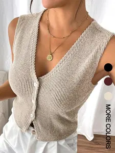 Women's Solid Color V Neck  Vest, Casual Sleeveless Top for Daily Wear, Ladies Clothes for All Seasons, Womenswear