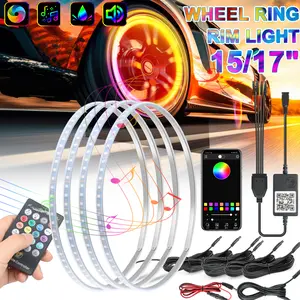 4PCS RGB LED Wheel Ring Lights, Chases Dancing Color Lights ,APP & Remote Control For Truck Car (15-17inch)