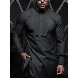 ''2pcs/Set Plus Size Men's Black Dashiki Style Suit, Cool & Stylish With Pleated Front, African Fashion, Casual Shirt And Pants, New Design For All Seasons, Suitable For Streetwear, Party And Dating(Sheets)