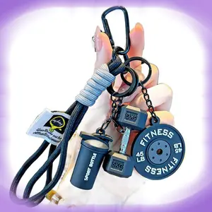 2025 Cartoon Sports Fitness Plastic Dumbbell Keychain, Exquisite Barbell Plate Pendant for Boys and Girls, Backpack or Water Cup Accessory, Father's Day Gift Idea, Dumbbell Keychain Keychains