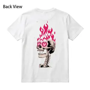 A Unique And Stylish Loose-Fit Top Featuring a Dark Romantic Design with Heart-Shaped Eyes And a Love-Flame Skull Print