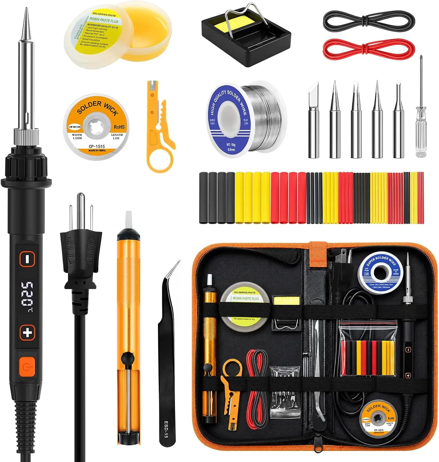 Soldering Iron Kit 80W LED 356-968℉ Soldering Iron 10s Fast Heating 18-in-1 Welding Tools for Electronics Repair DIY, PCB with Flux, Solder Wire, 5 Replaceable Tips, Desoldering Pump, Stand, Tweezers