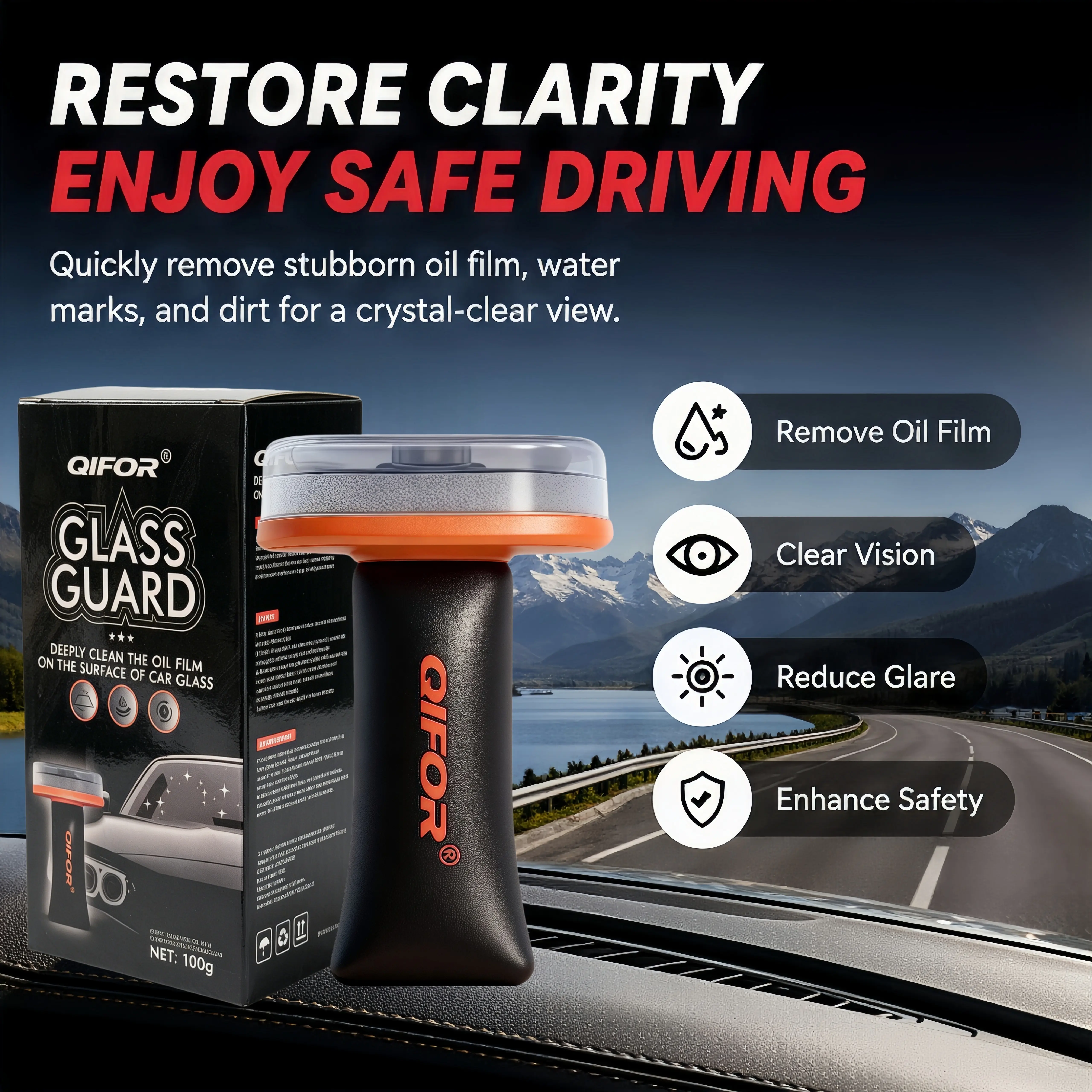 QIFOR Automotive Handheld Oil Film Cream Degreaser, 100g Portable Car Glass Cleaner for Window Decontamination, Compact Easy-to-Carry for Cars & Automotive Enthusiasts