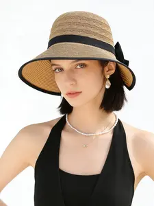 Women's Summer Beach Straw Hat, Multifunctional Sun Protection Cap, Wide Brim Woven Hat, Plain Elegant Fisherman Hat, Upf UV Protection