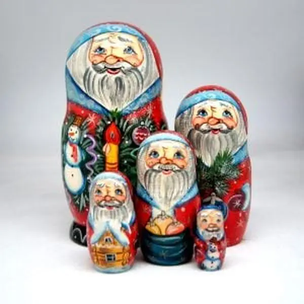 Linden Wood Russian Matryoshka Wooden Nesting Doll, 5-Piece Handcrafted Mr. Christmas Festive Decoration Toy, Fine Details, Easy to Open & Close, Collectibles for Storing in Candies, Ideal for Mothers Day