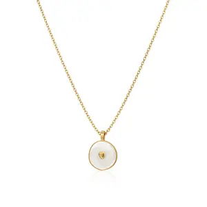 Tewiky 14K Gold Plated Round Shpaed Heart Pendant Necklace for Women - Dainty Simple 14k Gold Plated Heart Pendant - Elegant & Hypoallergenic Brass Party Jewelry For Valentine's Day gifts