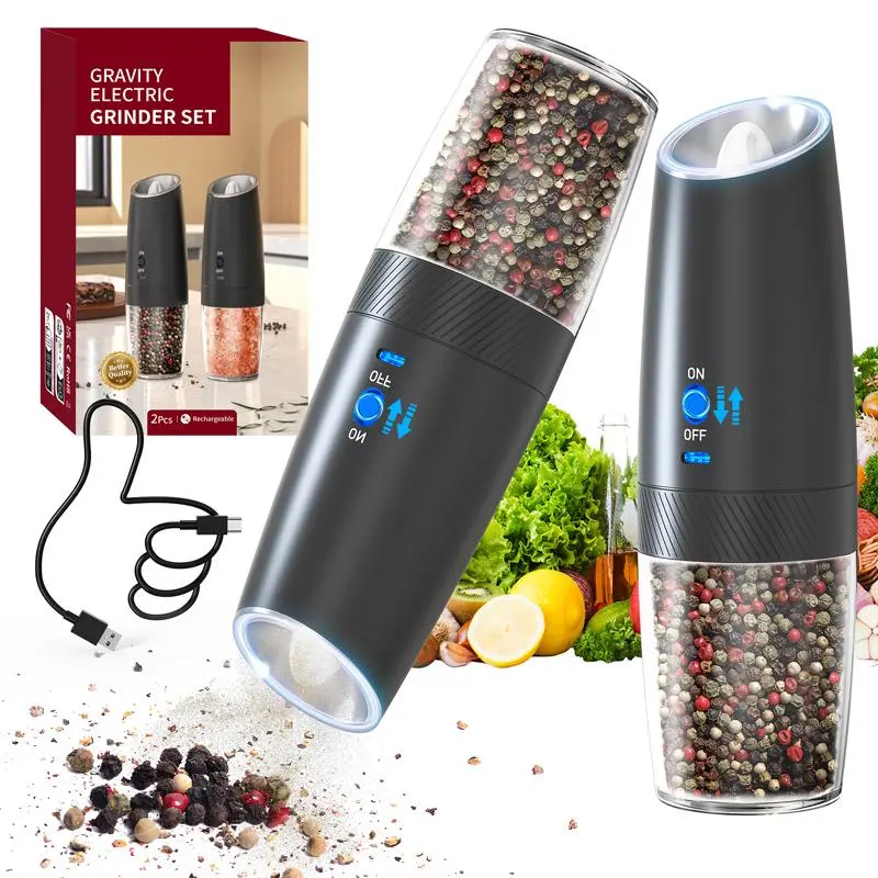 Rechargeable Salt & Pepper Grinder, Type-C Charging Salt & Pepper Grinder, Universal Household Kitchen Appliances for Home Use Kitchen Gadgets Kitchenware Cooking