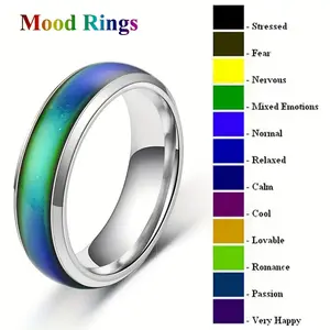 Unique Mood Ring - Thermal Discoloration Stone, Stainless Steel Band, Adjustable Size, Daily Outfit Accessory, Perfect Gift for Family and Friends, Party Favors, Fashion Jewelry