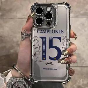 Case with M-Madrid Champions Pattern for iPhone 17 PRO MAX and iPhone 16 15 14 13 12 11 PRO MAX PLUS and iPhone 16E 17 AIR Series Mobile Phone Case with Electroplated Frame, Anti-Drop Protection and a Soft Transparent Back Cover