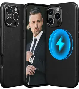 LOHASIC Mag-Safe Compatible Magnetic Casing for iPhone 16 Pro (6.3 in), Vintage Luxury PU Leather Slim Smartphone Cellphone Device Accessory for Men - Black