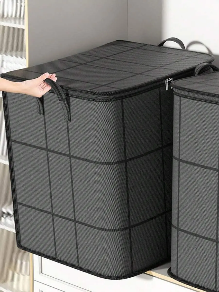 1-Pack Extra-Thick Black Woven Fabric Foldable High-Capacity Multipurpose Storage Organizer - Home Decor, Room Accessories for Closet Organization, Organizer Storage of Clothes, Blankets in Bedroom Closets