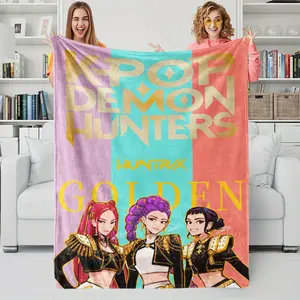 KPop Demon Hunters Blanket, Hot Anime Flannel Blanket Fan Gift, Soft Warm Cozy Multifunctional Throw for Home Leisure Camping Travel, Adults and Children, Kid-Friendly Christmas Birthday Holiday Gift