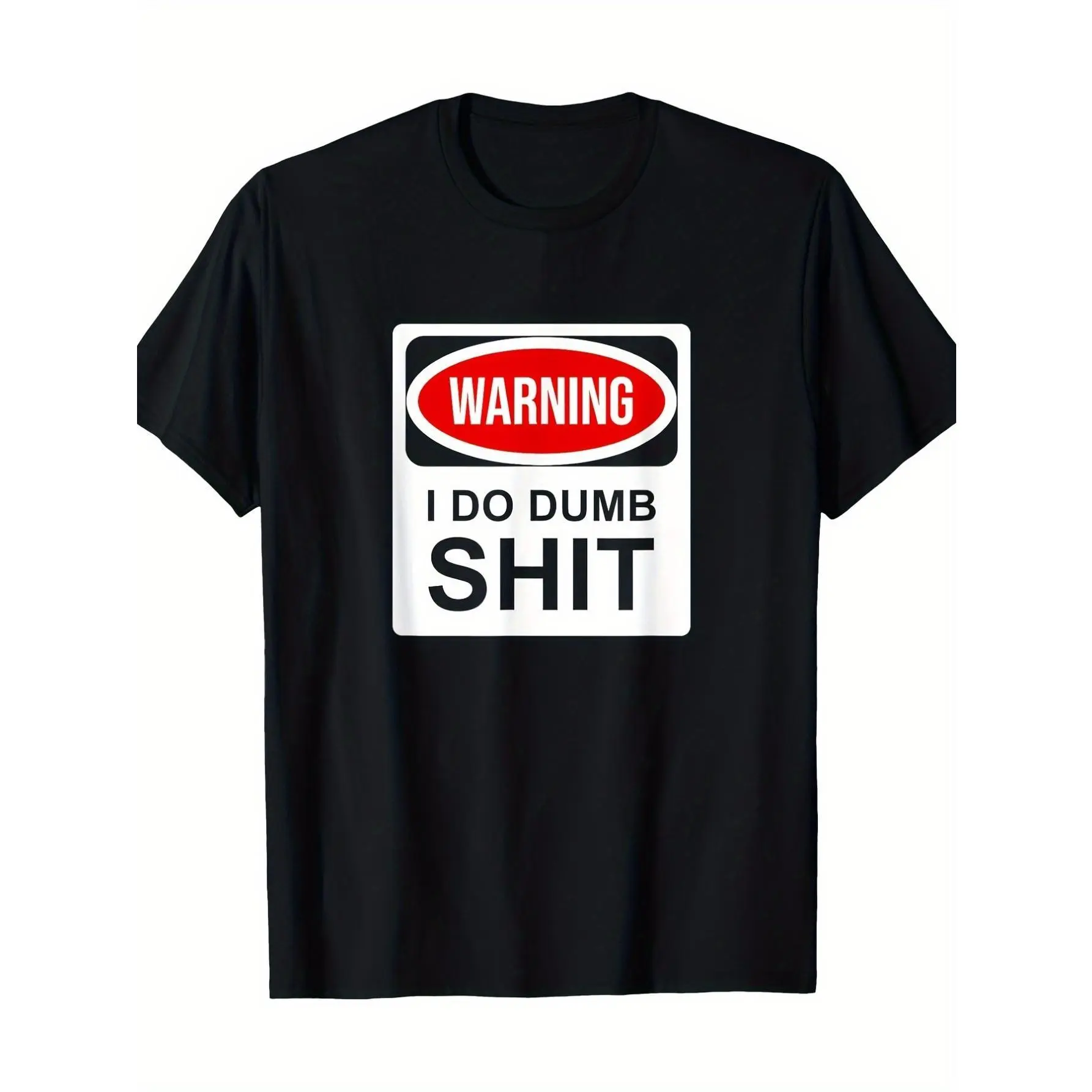 Men's Cotton T-Shirt |   Casual Round Neck |   Humorous 'Warning I Do Stupid Shit' Graphic |   Breathable & Machine Washable |   Summer Wear |   Black with Red & White Design, Humorous Clothing |   Round Neck Shirt |   Durable Print,american