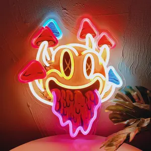 Smiling with Mushrooms Neon Sign Unique Mushroom Decor Aesthetic Room Decor Trippy Mushrooms Light for  , Bedroom Wall, Bar, Game Room, Man Cave bedroom wall halloween party