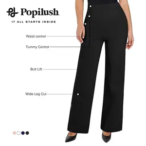 Popilush Built in Shapewear Freedom Tummy Control Flare-Leg Ponte Pants Chic Nylon Bottom Womenswear