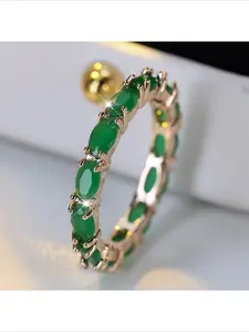 Trending Luxury Elegant Light Green Chalcedony Diamond Row Ring Marquise Cut Green Gemstone Finger Ring For Daily Commute And Formal Banquet Wear Fashion Jewelry Gift