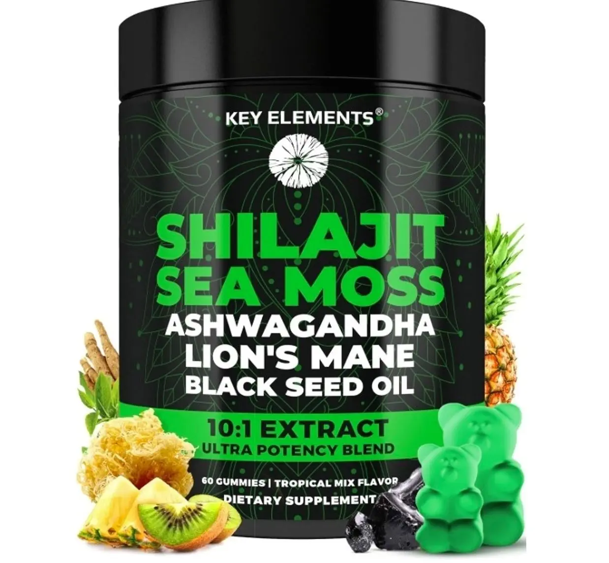 Organic Shilajit Gummies with Sea Moss Gummies - Shilajit Supplement for Immune Support - Pure Himalayan Shilajit and Ashwagandha with Sea Moss and Shilajit, Lion’s Mane Extract and Black Seed Oil