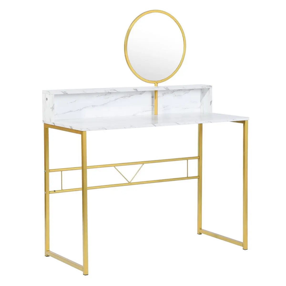 HomeRoots 568240 41 in. White & Gold Faux Marble & Steel Stylish Luxury Modern Adjustable Makeup Vanity Table with Mirror, Stylish Makeup Vanities, Adjustable Makeup Vanities
