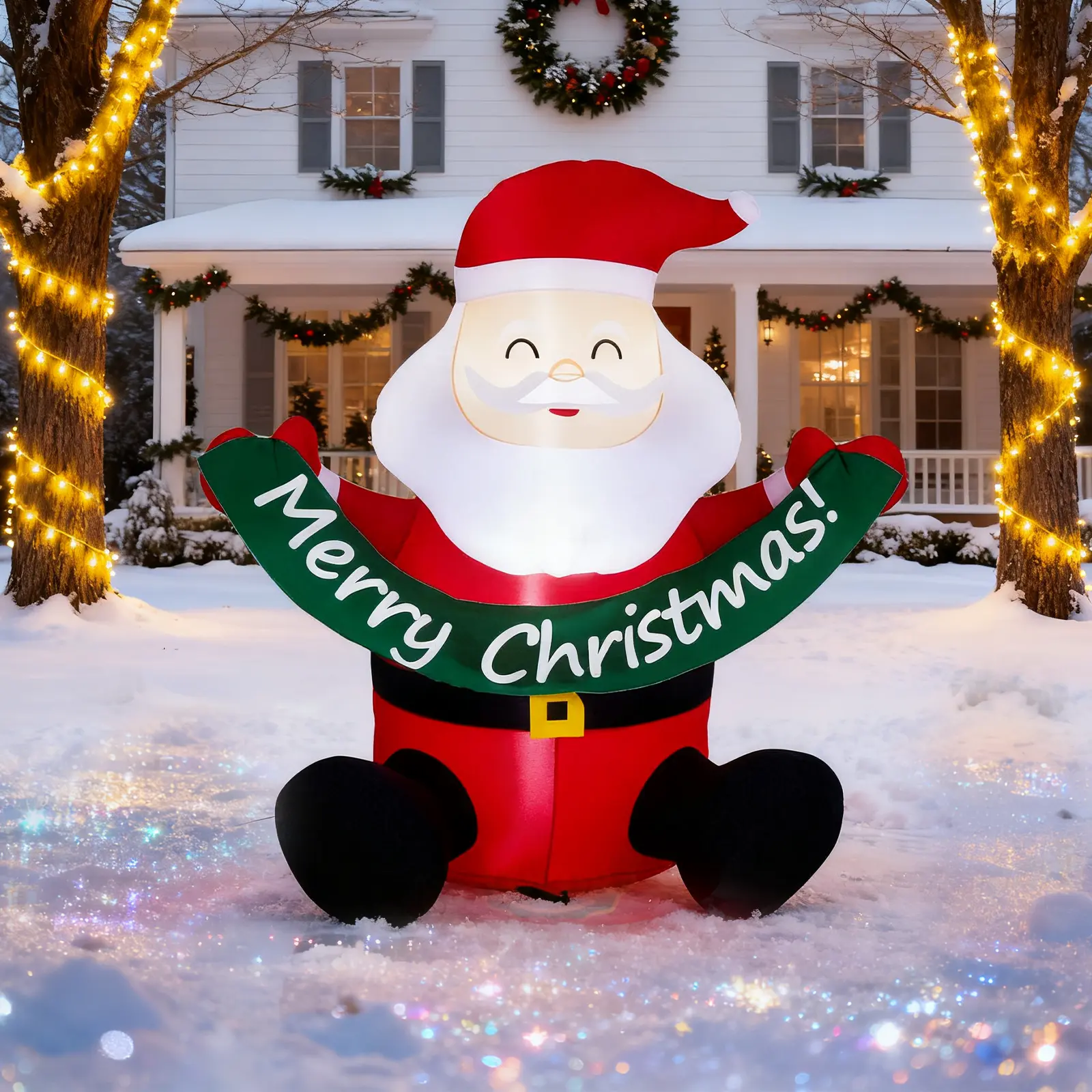 VINGLI Lighted Christmas Inflatable Decoration, Inflatable Santa Claus, Funny Blow Up Yard Decorations with Built-in LED Lights for Holiday Party Front Yard Lawn Garden Decor