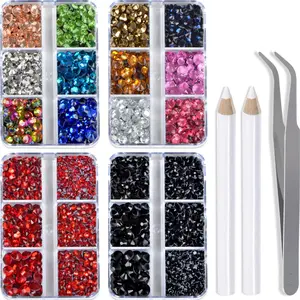 10000 count 5 Mixed Size Siam Black and Multicolor Hotfix Rhinestones for Crafts Clothes  Art with Tweezers and Picking Rhinestones Pencil