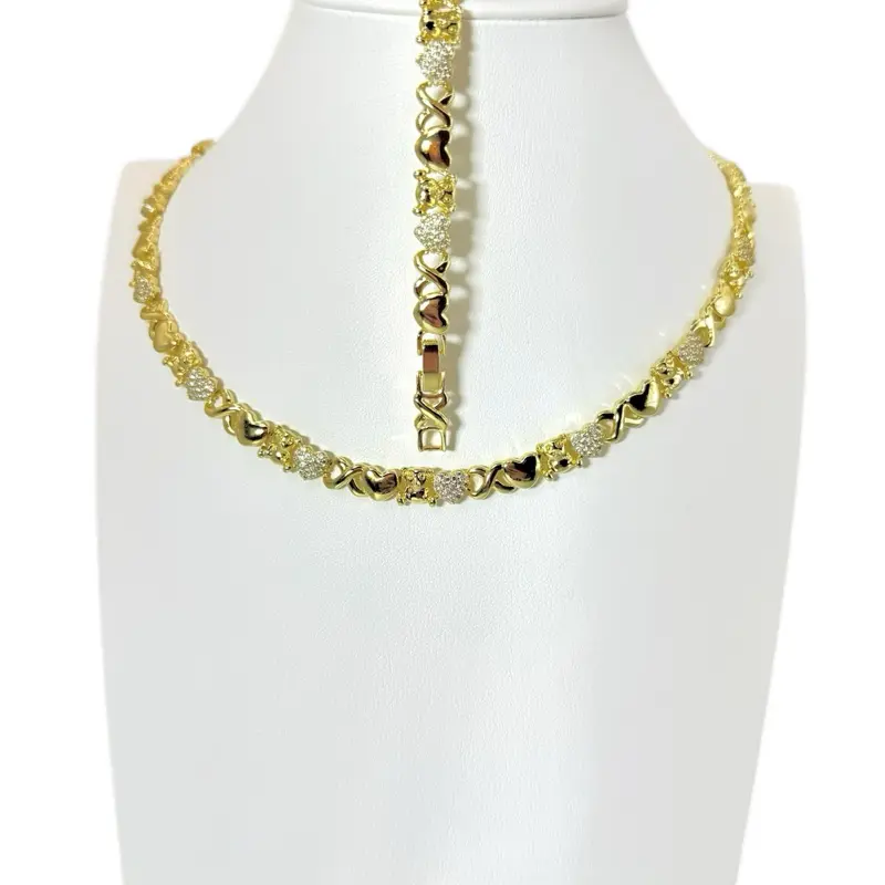 XOXO Brand Set of Gold-Tone Heart Bracelets 7.5 Inches and Necklace 20 Inches Jewelry Set