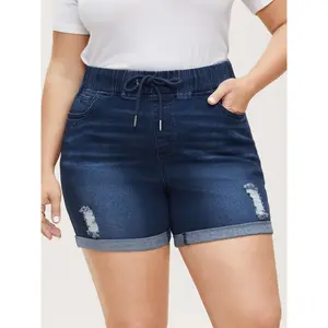 BLOOMCHIC Plus Size Pull-On Denim Shorts with Drawstring and Elastic Waist [M–6X], 3266, Summer Vibes