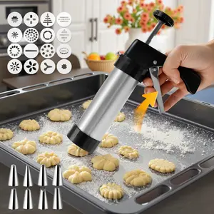 3 in 1 Cookie Press Gun Decorating Kit with 16 Discs & 8 Icing Tips - Baking Tool for Cookies Cakes & Pastries Stainless Steel Design