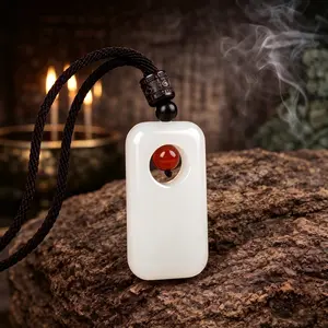 Positive Energy White Jade Red Dot Pendant / Purifies Energy Field, Brings Good Luck and Balances Positive Energy