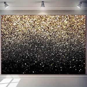 1pc Polyester Black and Golden Spots Backdrop, Vintage Background for Family Birthday Party, Party Decoration Supplies, 230x180cm/90.55x70.87inch