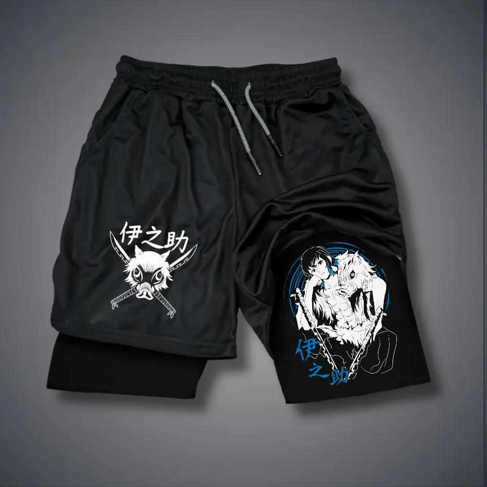 Demon Slayer Hashibira Inosuke 80s 90s summer men shorts for men jorts outfit men graphic shorts Double-layer sports shorts Comfortable short shorts summer