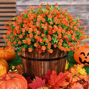 Fall Decor Fake Mums 12/24 Bundles UV Resistant Artificial Flowers Red Orange for Outdoor Home Porch Thanksgiving Decorative Ornaments Garden Decorations Plants Easy Maintenance Longevity Artificial Flowers Bouquet - Fruit